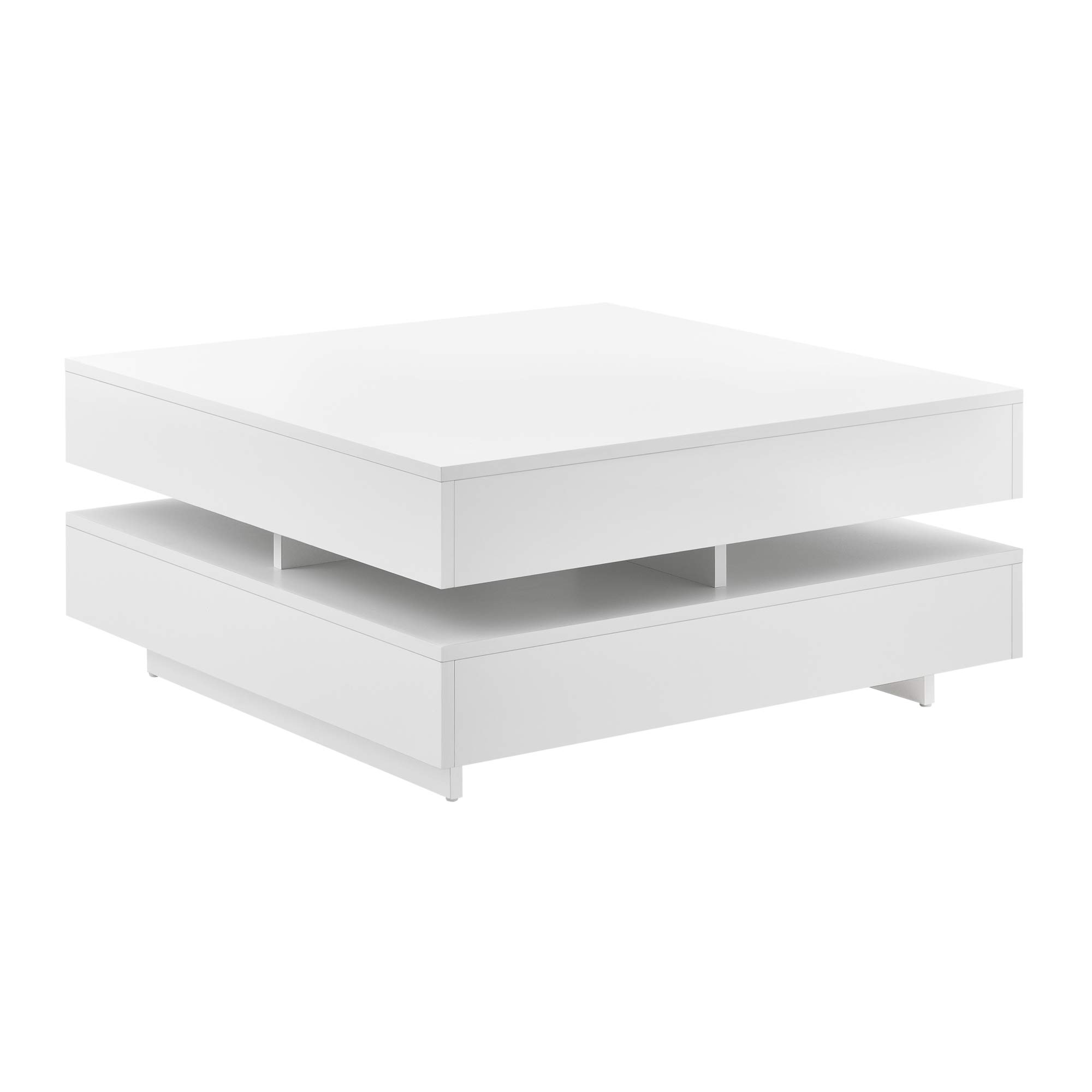 [en.casa] Tavolino Basso da Caffè con Piano Quadrato e 4 Scomparti Aperti Tavolo Laterale da Divano 75x75x36 cm con Piano Porta Riviste Oggetti per Soggiorno - Bianco Lucido