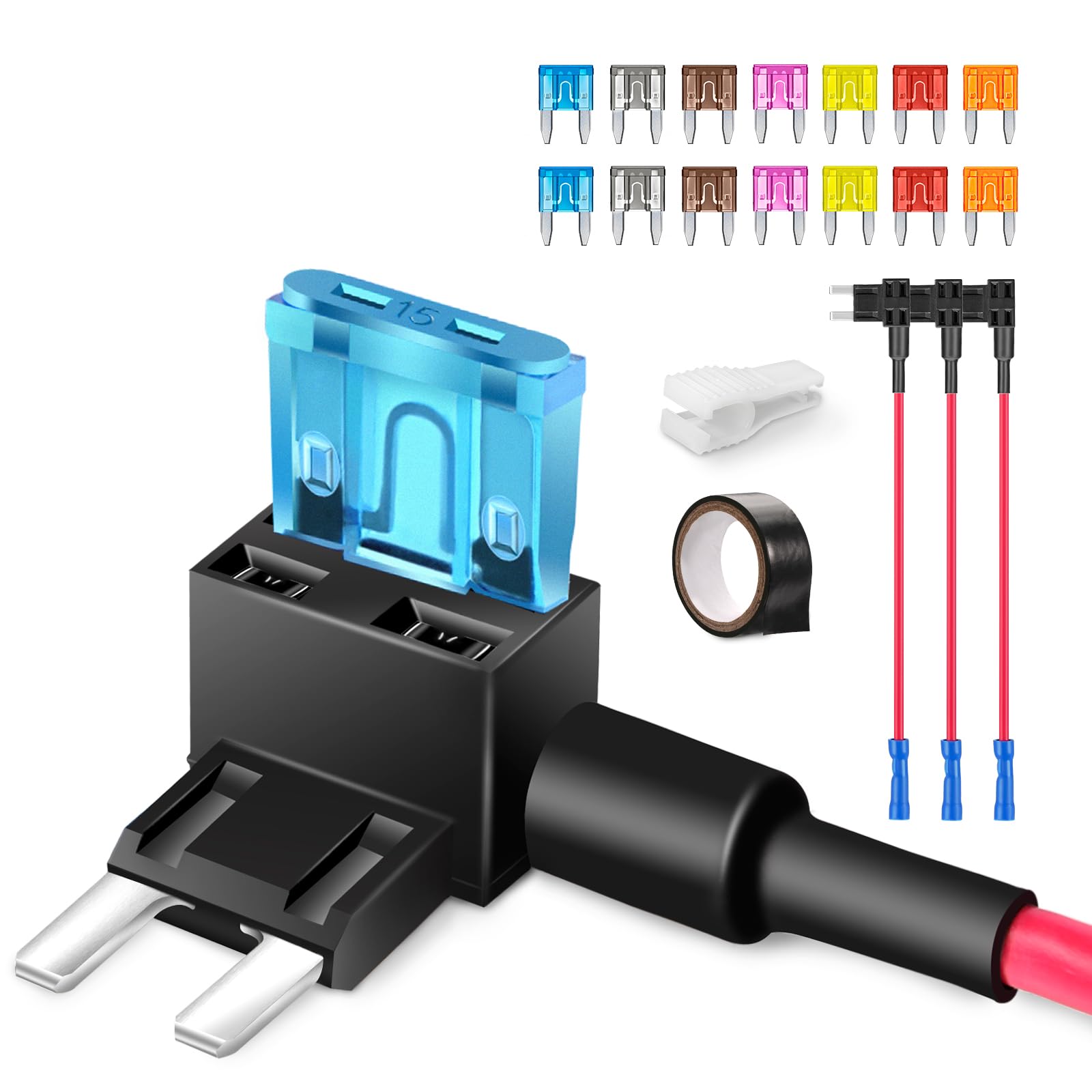 JOREST Mini Car Fuse Tap, 4pcs Piggy Back Fuse Adapter
