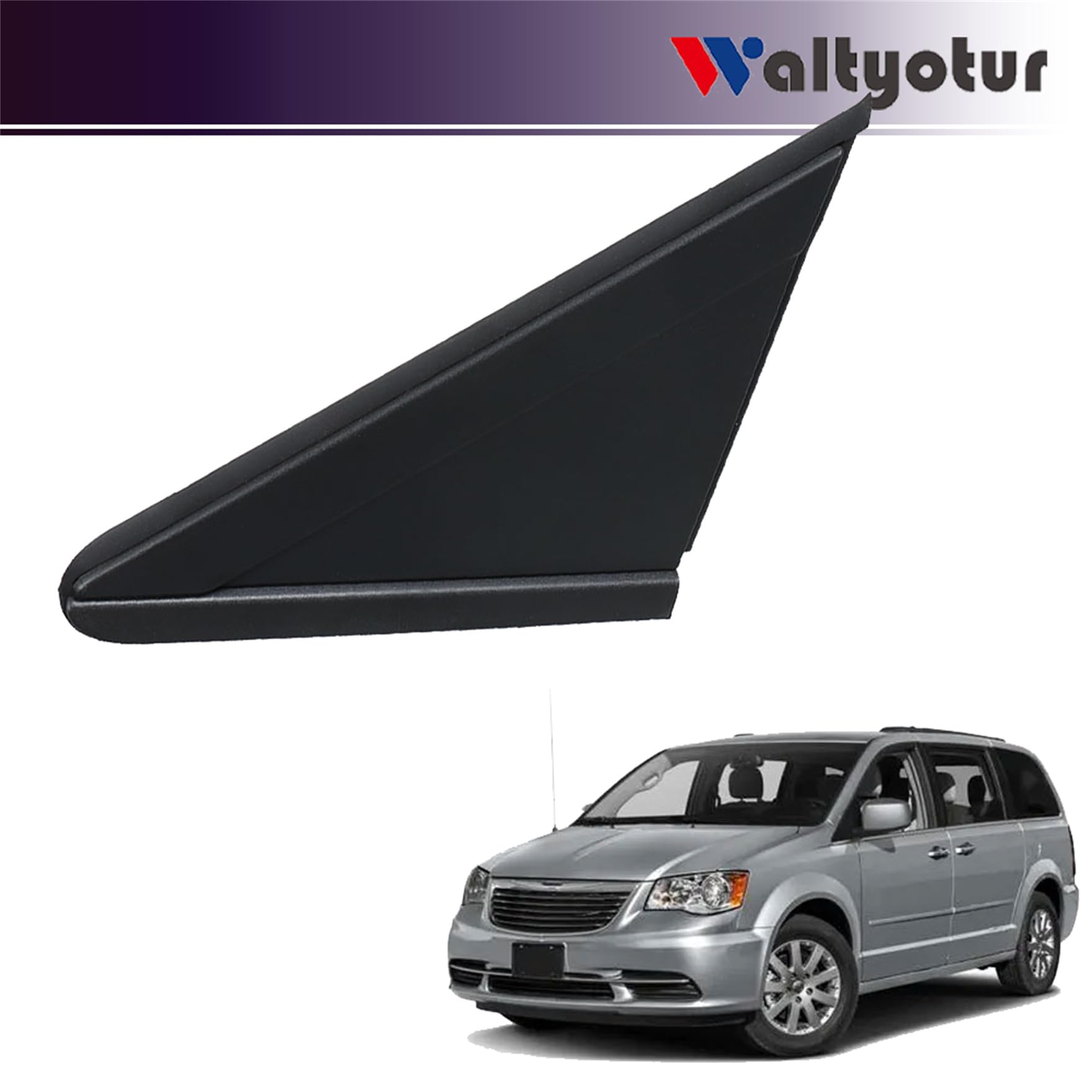 Moldura Triángulo Espejo Retrovisor Derecho Para Chrysler Town & Country 2008-2020 – Negra ABS – AUXITO