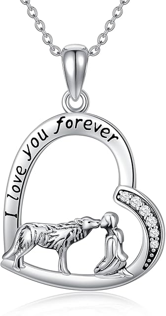 ROMANTICWORK Wolf Necklace Sterling Silver Wolf Pendant Necklace Jewellery Wolf Gifts for Women Girls