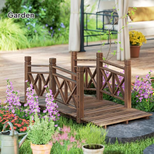 4.7ft Garden Bridge Arc Wood Footbridge Decorative Pond Bridge