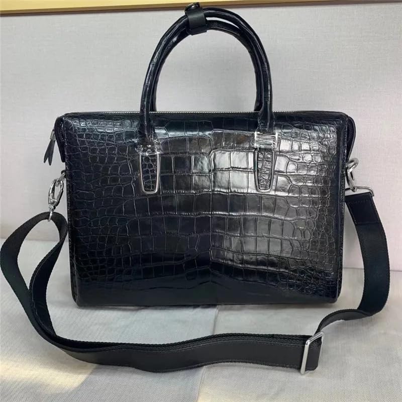 Authentic Exotic Crocodile Belly Skin Businessmen Fancy Briefcase Genuine Alligator Leather Male Large Working Laptop Handbag, Black4