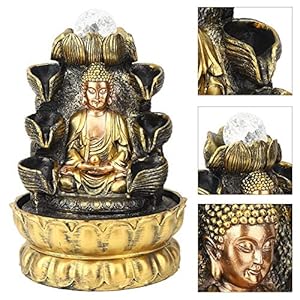 【Moederdag Sale】Boeddha-fontein, bureaubladfonteindecoratie Boeddha stromend waterornament met licht en baldecor…