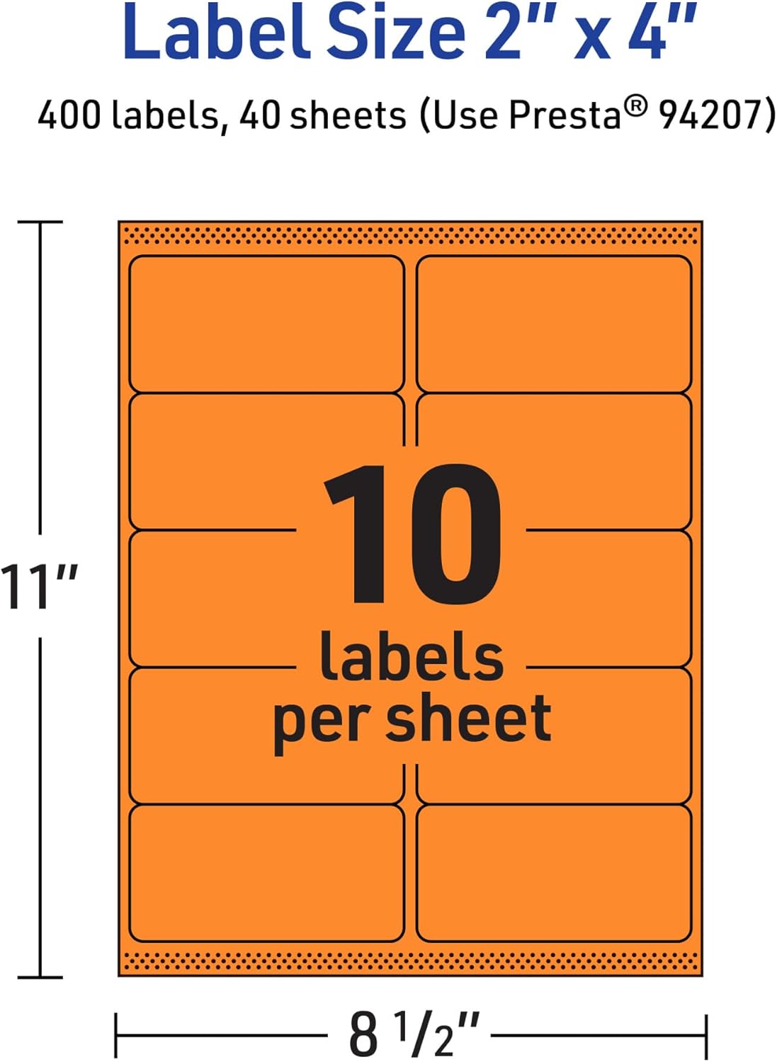 Avery Printable Rectangle Labels, Sure Feed Technology, 2" x 4", Bright Orange Labels, Laser/Inkjet Printable, 400 Total, Great for Mailing and Candles