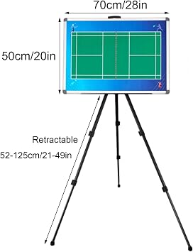 Portable Badminton Coaching Board, Large Dry Erase Clipboard, Magnetic Whiteboard, Training Equipment with Tripod Stand and Carrying Bag