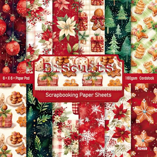 RAORAOYUE 24 Sheets Christmas Scrapbook Paper, 6" x 6" Cardstock Paper Pads
