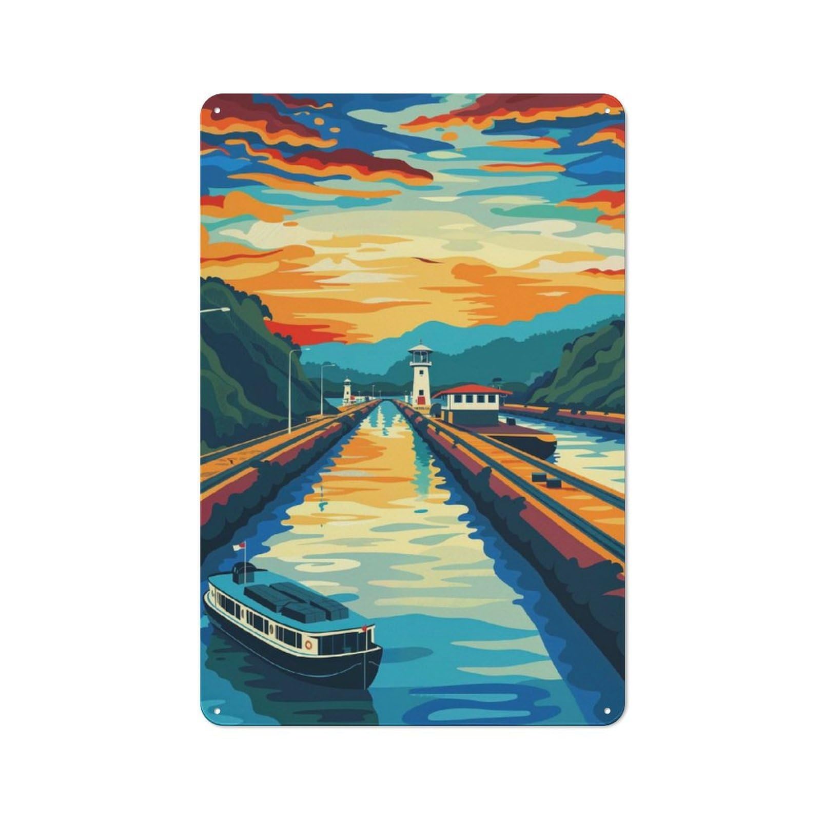 Junmoney Panama Canal Friendly Metal Wall Decor 30X20cm, Decorative Metal Plaque For Tea Room, Shop Wall Or Breakfast Area