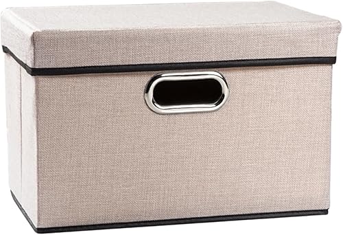 PRANDOM Contenedor de almacenamiento plegable con tapa 1 unidad Caja de almacenamiento decorativa de tela de lino, cesta organizadora con asas,