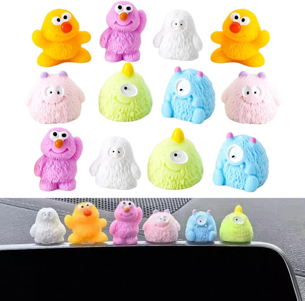 OULIGET Little Monster Decor,Adorable Soot Sprites Figure Car Dashboard Ornaments,Mini Cartoon Ornaments for Home Desk Car Interior Mirrors Center Console Funny Gifts,12 Pieces