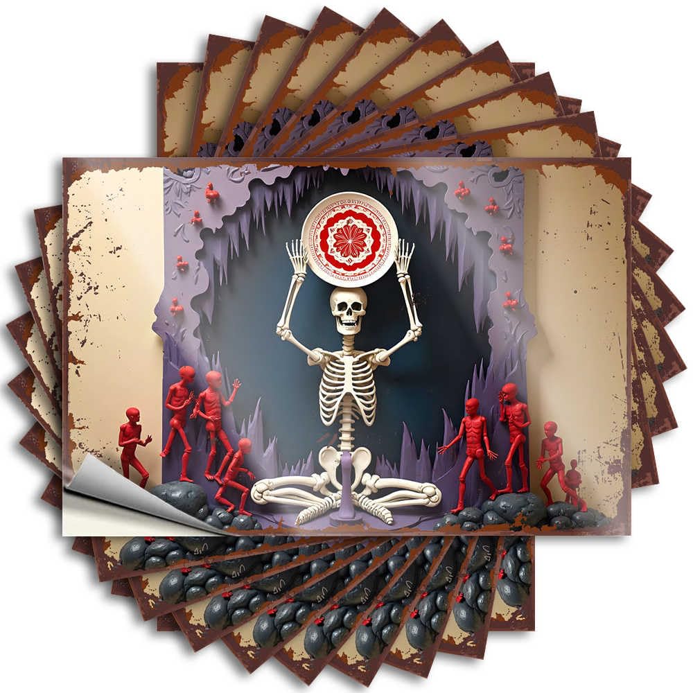 Gaming Bottle Tattoo - Happy Halloween Spooky Halloween Skulls Plastic Durable Sticker Easy Apply for Long Decor(12X18CM)