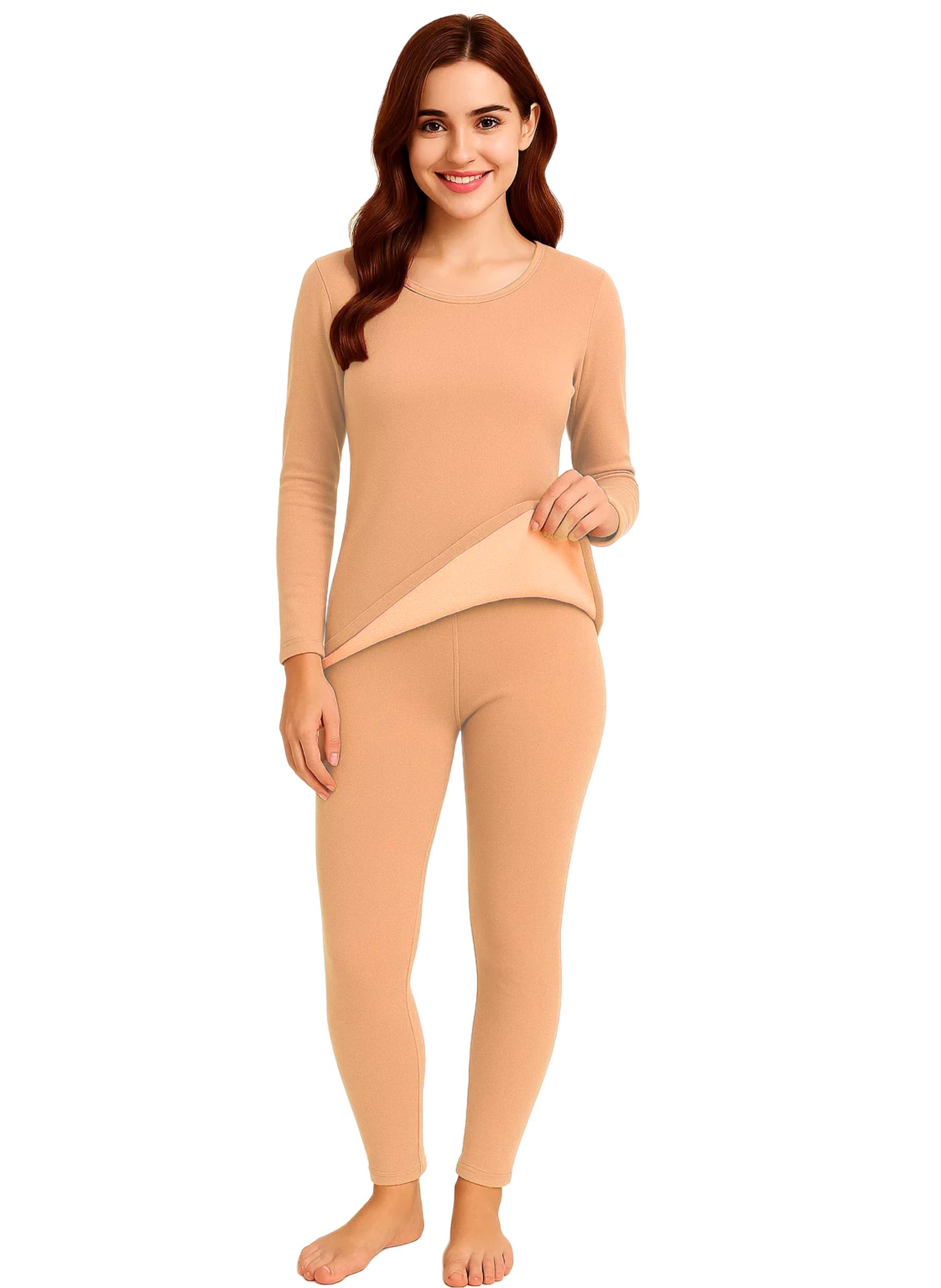 Womens Soft Thin Warm Long Jhons Base Layer Thermal Inner Set Ladies Warm Full Sleeve Crew Neck Top & Bottoms Pajama for Winter Cold Weather-image-20