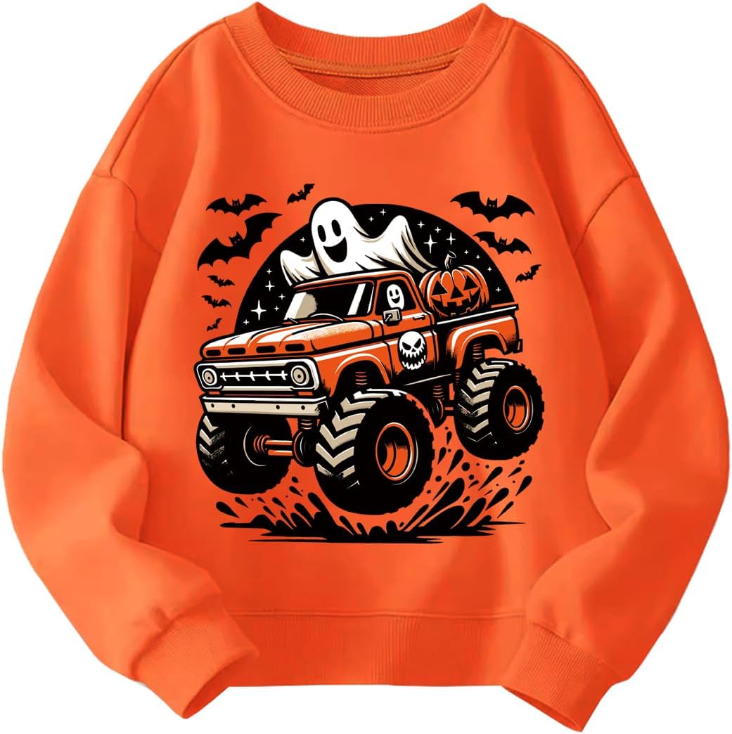 Kids Halloween Sweatshirt Boys Girls Pumpkin Ghost Bat Toddler Shirt Crewneck Long Sleeve Graphic Top for 2-7T