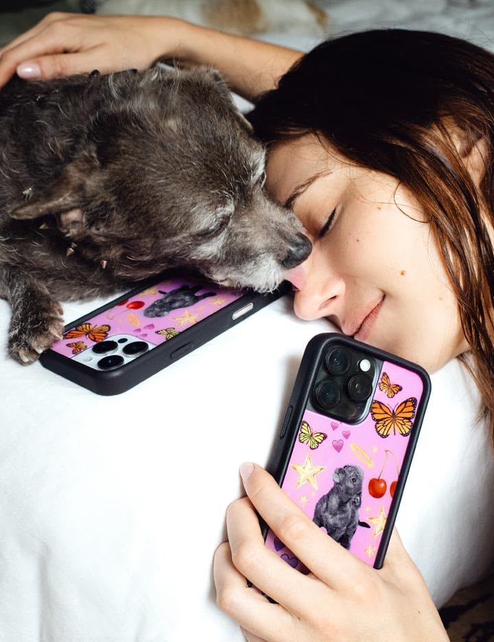 Image of Wildflower Cases - Compatible with iPhone 16 Pro Max | Protective Black Bumper, 6.5ft Drop Test Certified, Women Owned Small Business | Pink Hearts Stars Dog Butterfly Trendy Cute Martin | Puppy Love