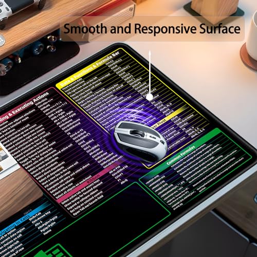 Image of Excel Shortcuts Mouse Pad，Extended Large XXL（35.4x15.7x0.12in） Cheat Sheet，Gaming Mousepad，Giant PC Office Excel Desk Pad，Waterproof Keyboard Mat，Non-Slip Rubber Base，Stitched Edges