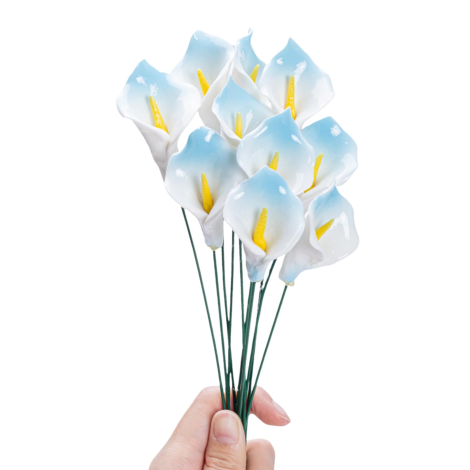 MLETULIPS Ceramic Flowers Bouquest Artificial Flower Handmade Ceramic Flowers Simulated Bouquet Floral Decorations Creative Gifts for Floral Arrangements Home Decor (Blue, Calla lilies-10 stems)