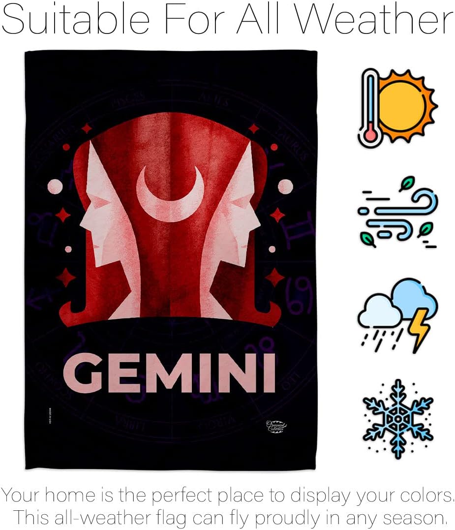 Gemini Garden Flag Interests Zodiac Sign Celestial Stars Sun Horoscope Constellation Space House Decoration Banner Small Yard Gift Double-Sided, Made in USA