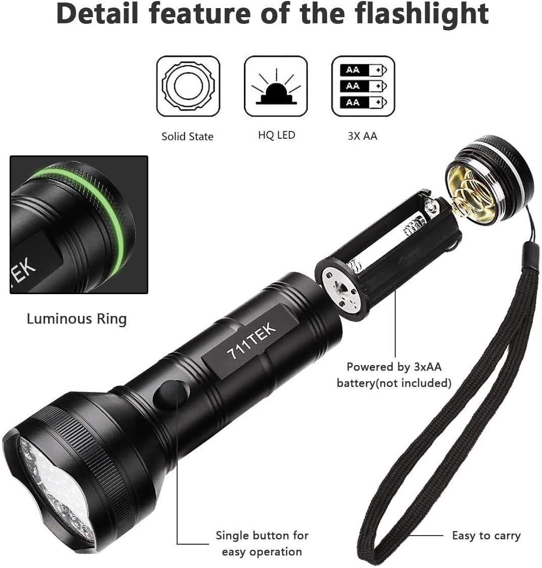 711TEK UV Flashlight Black Light, UV Lights 51 LED Matching with Pet Odor Eliminator, Ultraviolet Blacklight Pet Urine Detector for Dog Cat Urine, Dry Stains, Bed Bug (UV Flashlight)