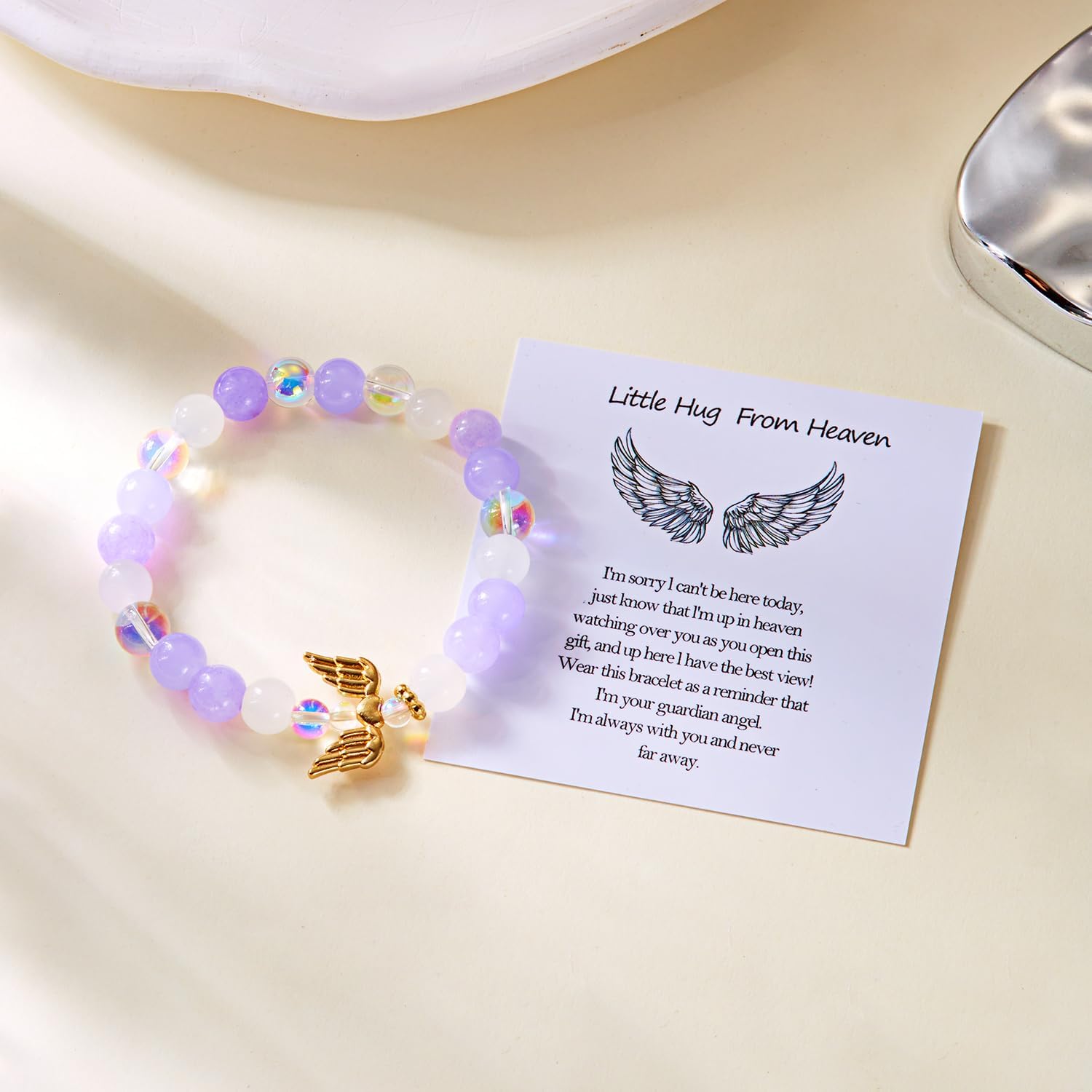 RINHOO FRIENDSHIP Guardian Angel Memorial Pink Bracelet For Miscarriage Mothers Memory Bracelets For Loss Loved One Guardian Angel Gift Hug From Heaven Sympathy Sayings Jewelry - Image 6