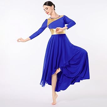 Robe Danse Liturgique Femme - Manches Longues Avec Patchwork Métallique, Pour Danse Contemporaine (S-XXL)