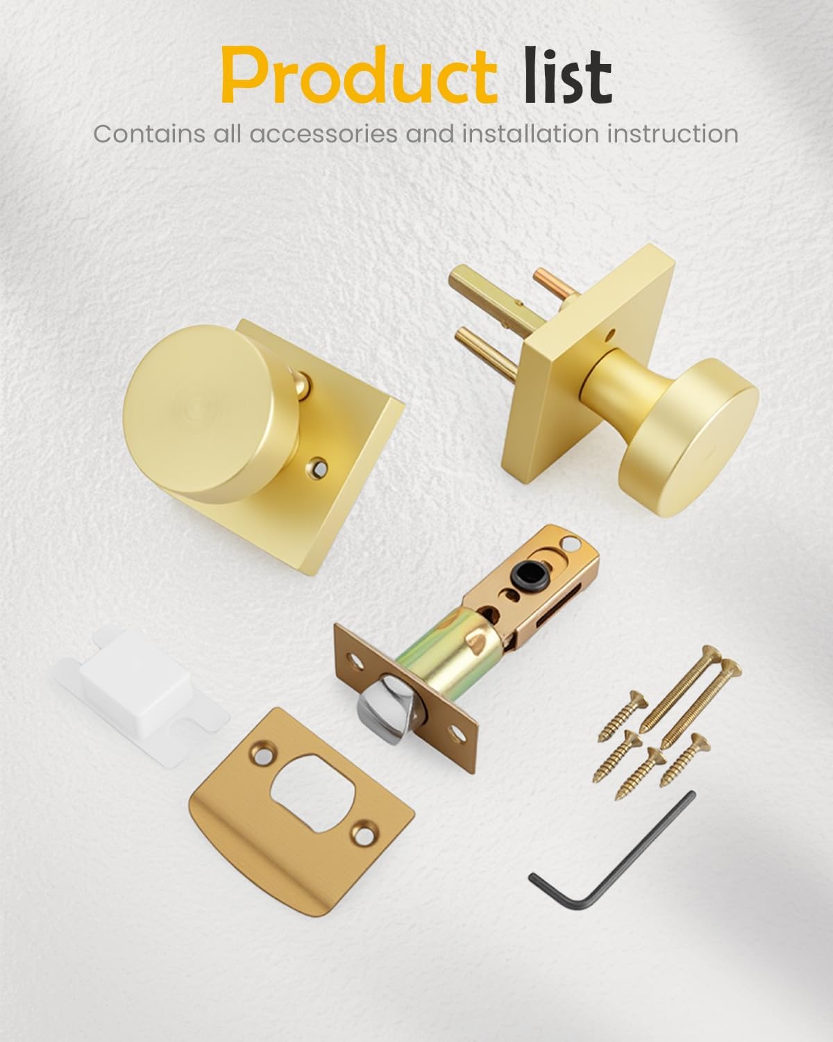 Gold Door Knobs - 6 Pack Zinc Alloy -9