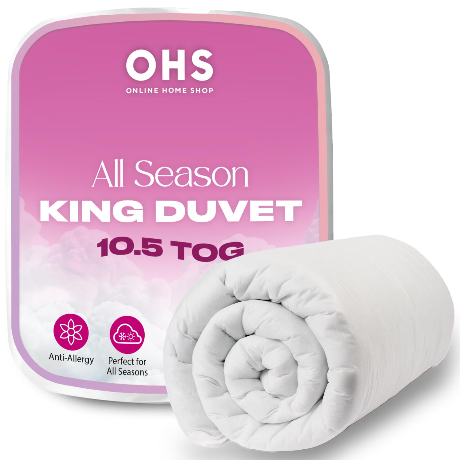 Brentfords White Kingsize Duvet 10.5 Tog, All Season Comfy Breathable Duvet Anti Allergy Soft Bedding Hotel Quality Tog Quilt Lightweight Duvet Non Allergenic Fibre King Size Bed,