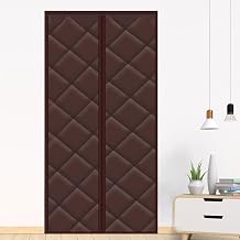 Windproof Cotton Curtain Oxford Cloth Magnetic Thermal Insulated Door Curtain Cold-Proof Lock Temperature Door Cover,Brown,100 * 210cm