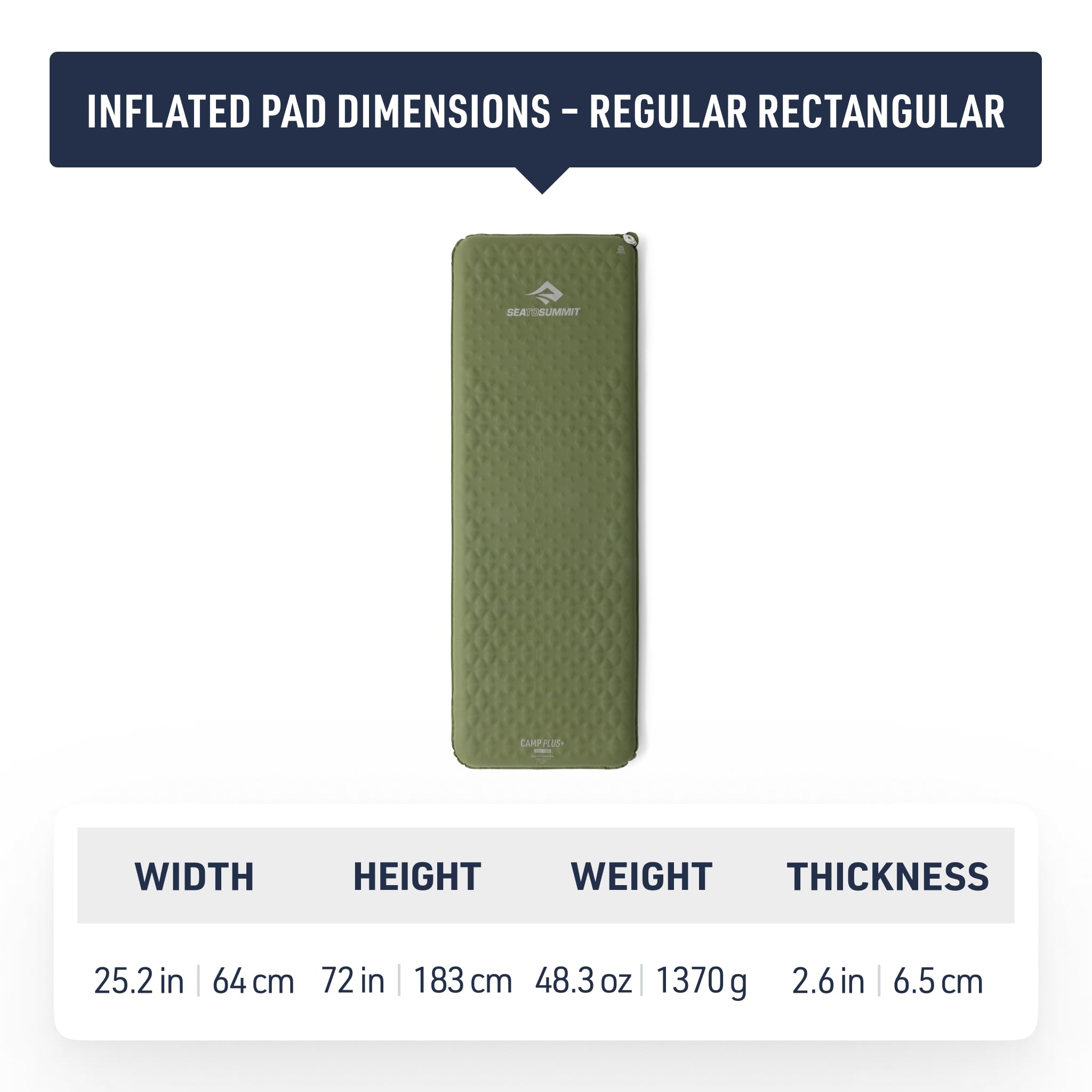 Sea to Summit Camp Plus - Colchoneta de dormir de espuma autoinflable para camping, rectangular, regular (72 x 25.2 x 2.6 pulgadas)