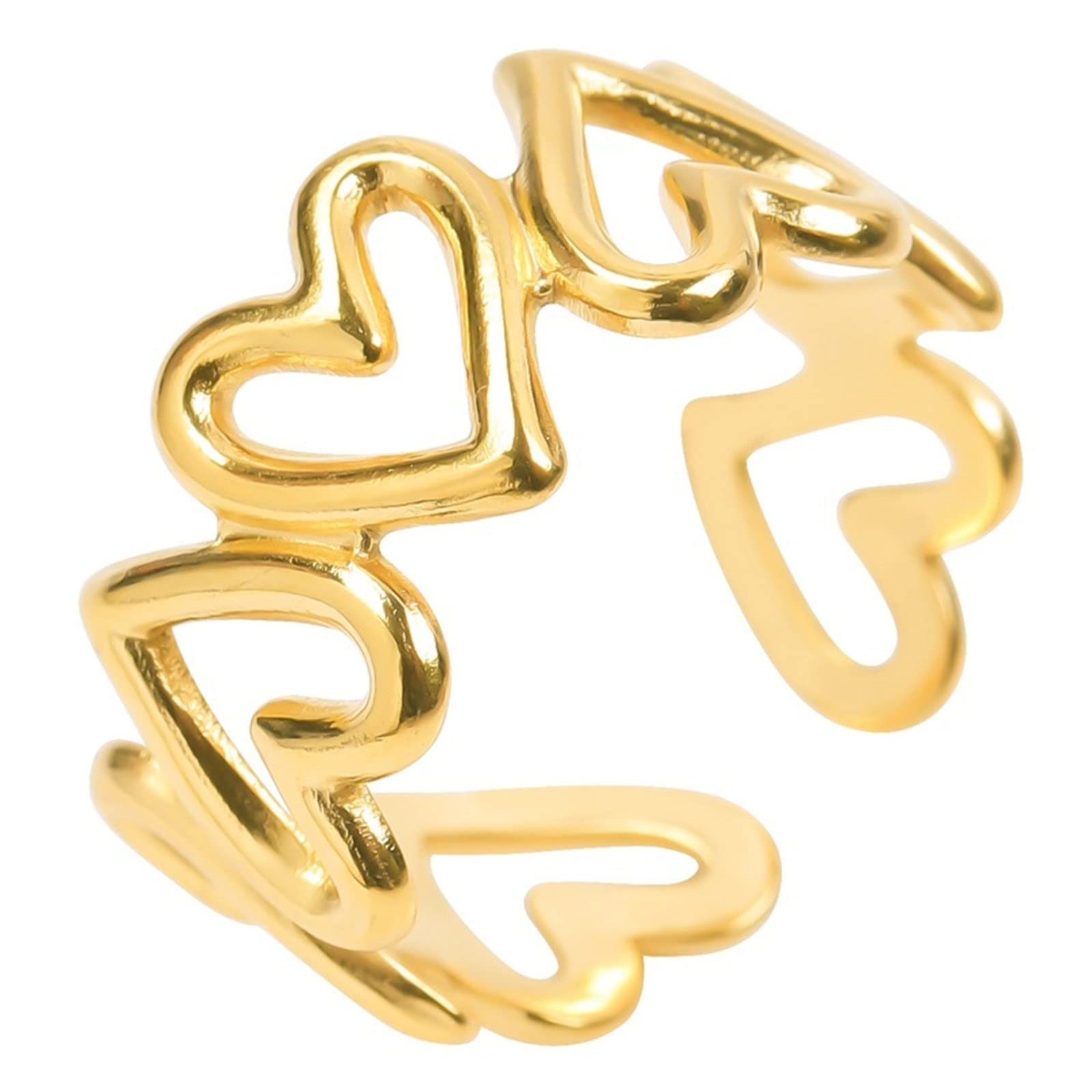 GenericAnillo de corazón hueco abierto vintage de acero inoxidable titanio anillo y anillos ajustables para hombres y mujeres, anillos de moda para adolescentes y niñas