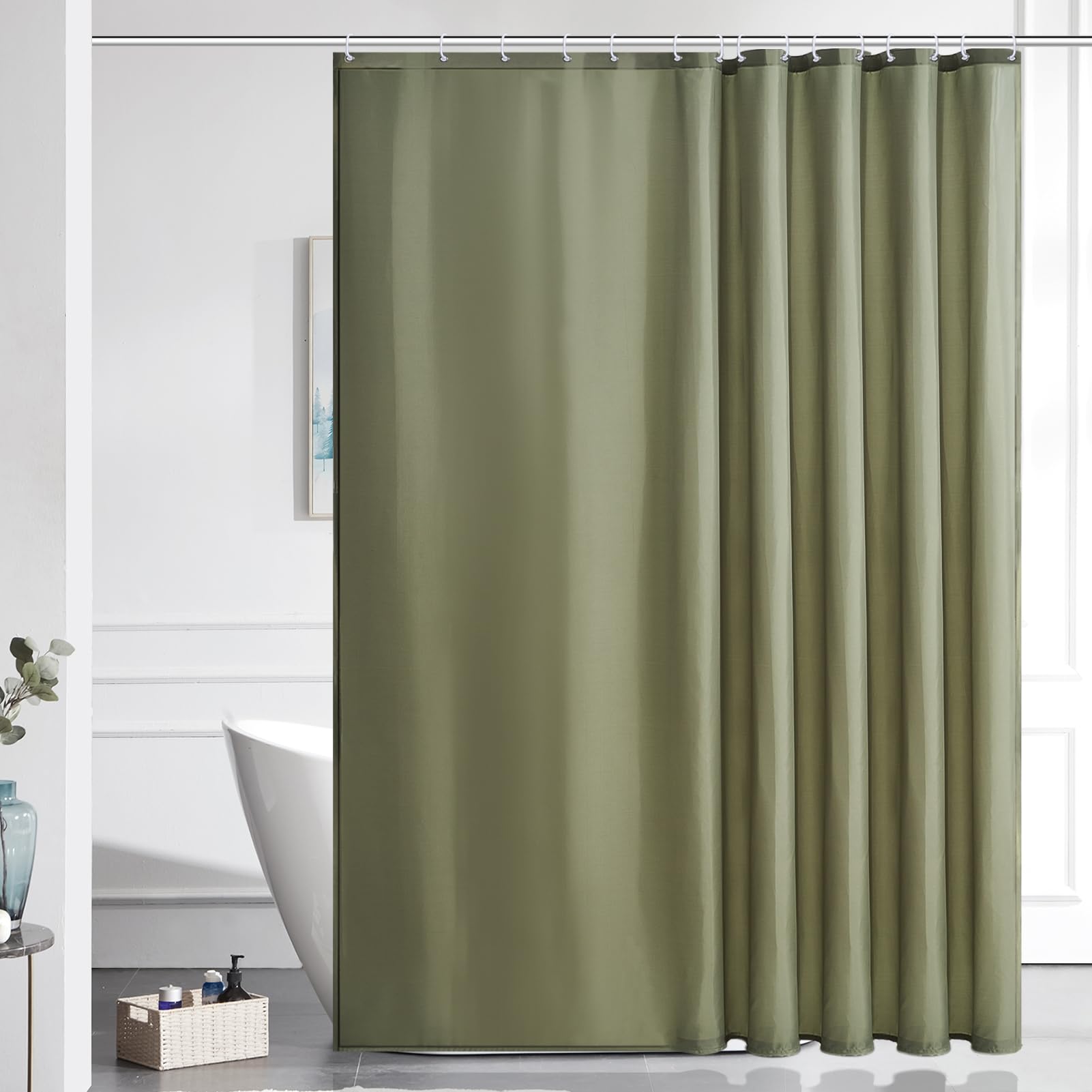 Furlinic Shower Curtain Mould Proof Resistant Wetroom Bathroom Polyester Fabric White 7ft Shower Curtains Liner Waterproof Rustproof Washable Weighted with 12 Hooks Extra Long 180x210cm 72x84. — view 10