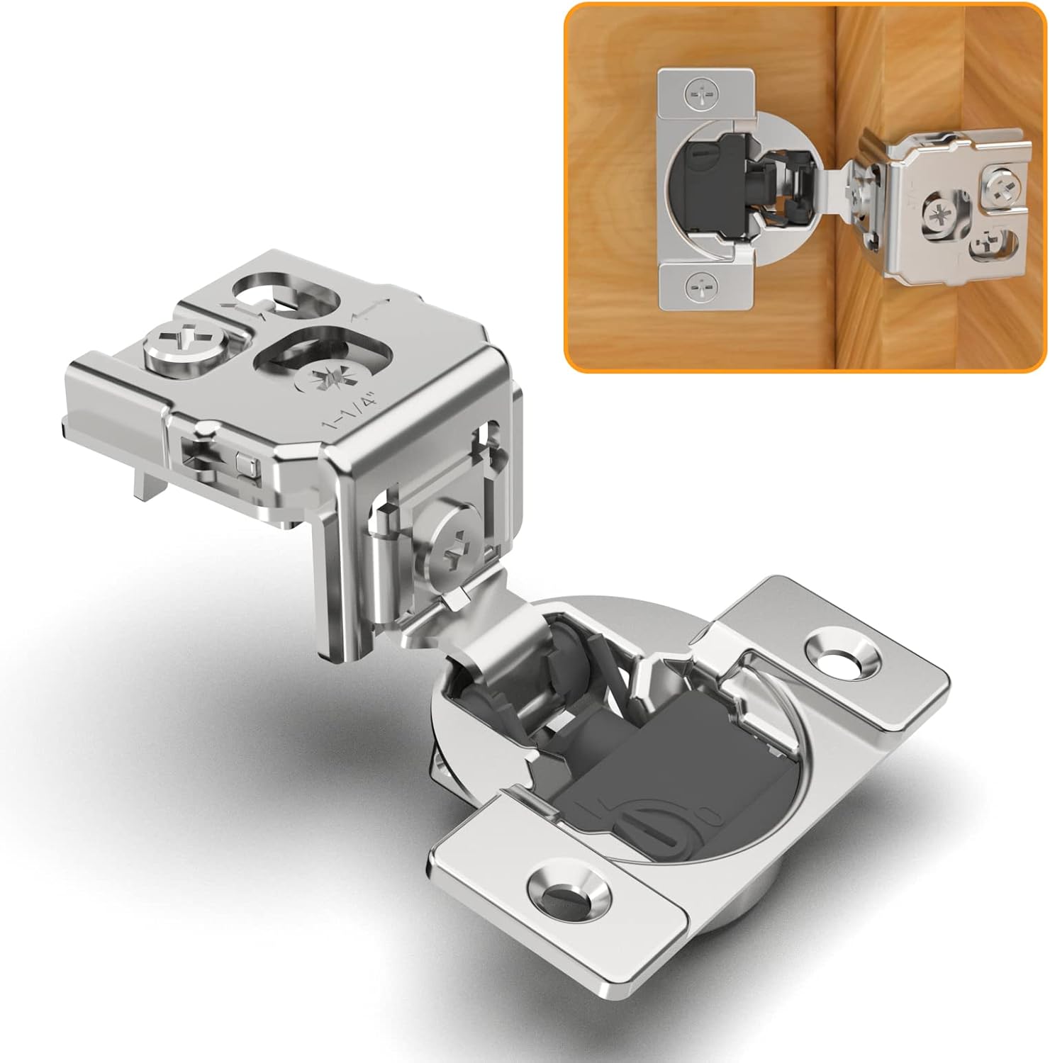 10 Pack 1-1/4" 4D Overlay Soft Close Concealed Hinges for Face Frame Door, Control Closing Speed, Smooth Slow Self Close Hinges, Satin Nickel, 105° Open Angle Stainless Steel Cabinet Hinges