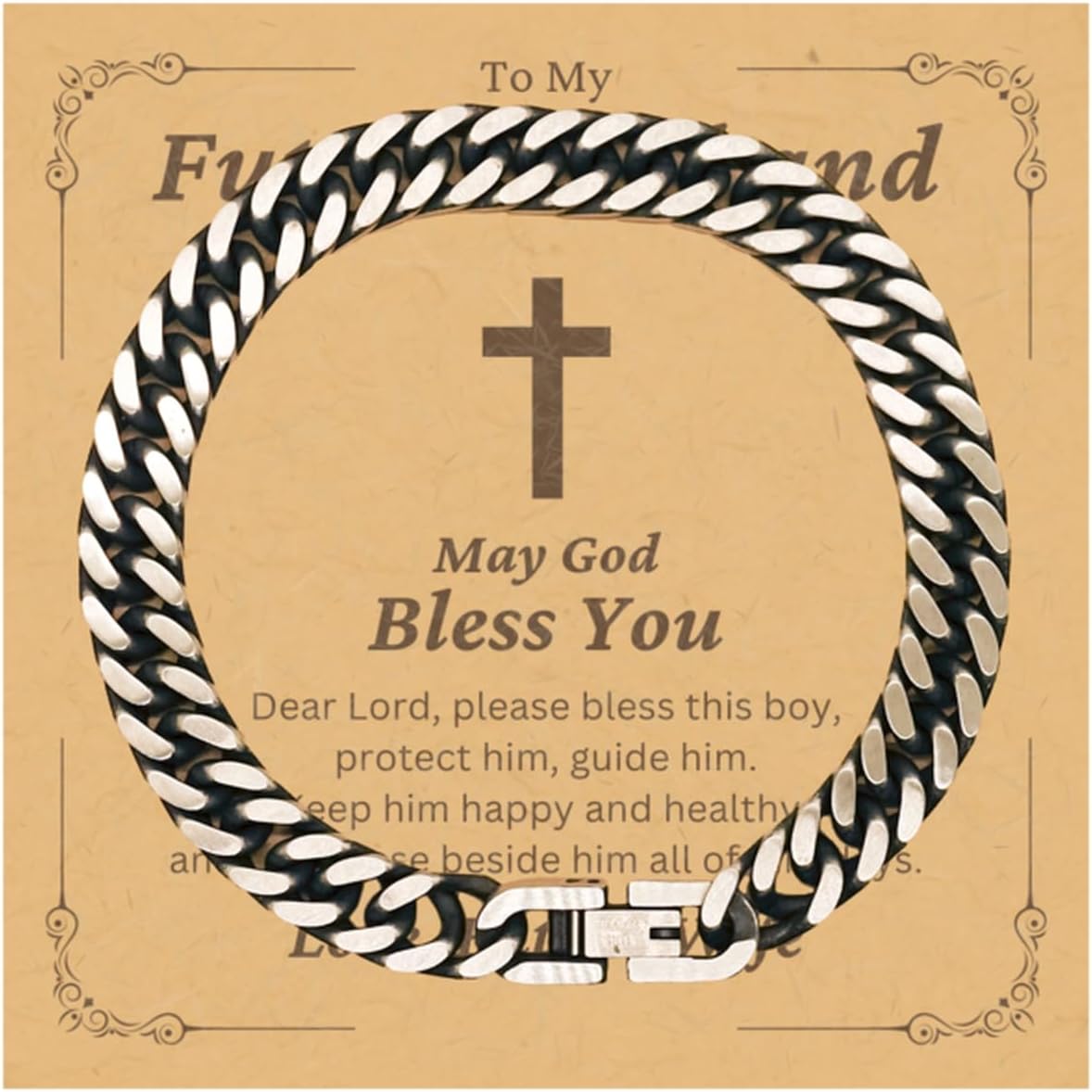 Gifts To My Future Husband Cuban Link Bracelet From Future Wife - Dear Lord Please Bless This Boys - Cross Catholic Christian Baptism First Communion Confirmation Christmas Gifts