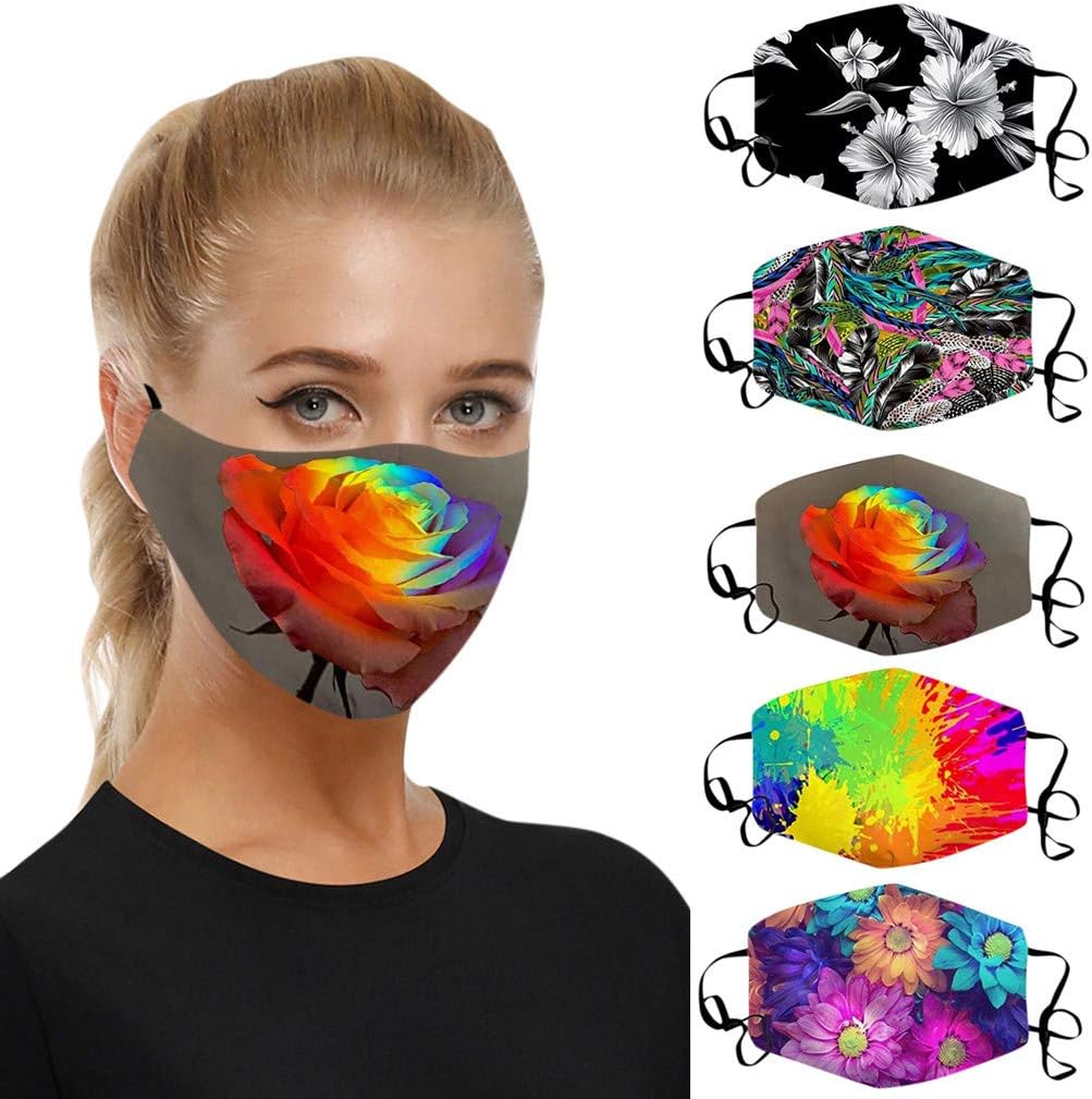 5PCS Bandana Face Reusable Dust Cloth Protection Washable Elastic String Cover Cycling Motorcycle Half Fashion Cotton Fabric Breathable Rewashable Re-Useable Scarf