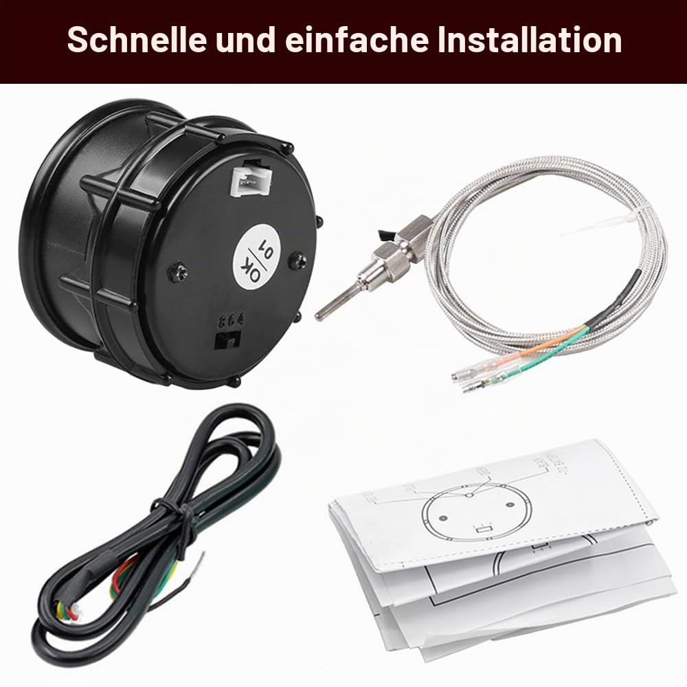 ETOPARS Universelle Auto Abgastemperaturanzeige 2Zoll 52mm Auto Abgasmessgerät Digitales Auspuff Gas Temperatur Anzeige Abgas Rot Lichtanzeige Instrument Rauchtönung Len