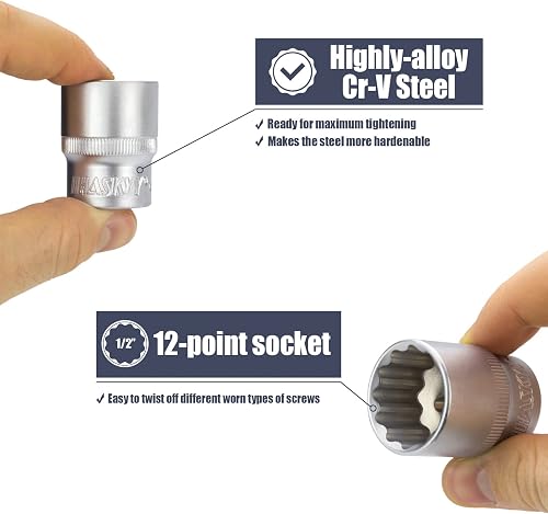 HASKYY 16 pièces XZN Torx pouces douilles à denture multiple 8-24 mm 12 pans clé à douille ensemble de douilles externes - 4