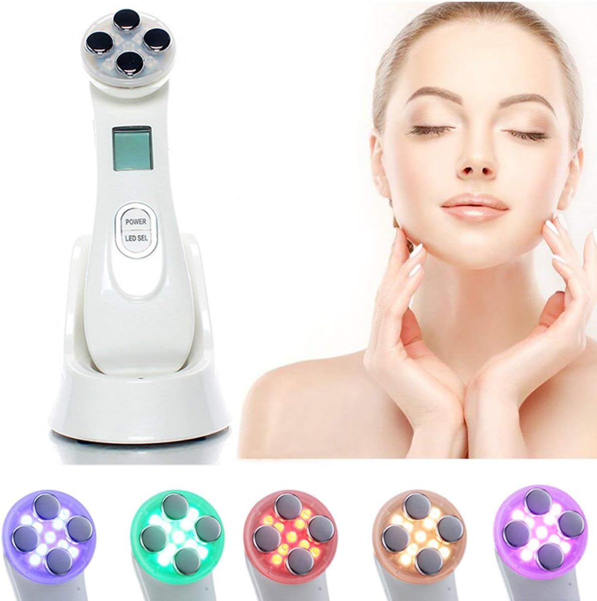 5-in-1 Anti-aging PRO Skin Tightening Machine, Mesotherapy Electroporation Facial Lifting Body Shaper Machine RF Radio Frequency EMS LED Light Therapy Beauty Device(Unisex)