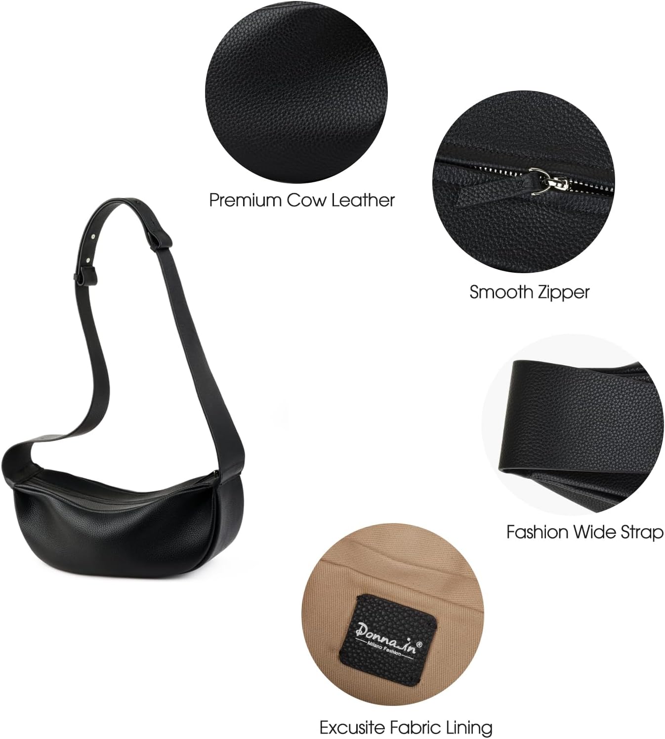 Genuine Leather Sling Bags Crossbody Women, Minimalist Style Casual Chest Bags with Wide Strap - Image 4