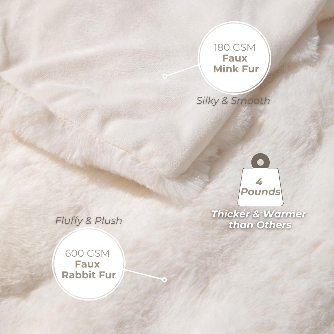 The Southampton Blanket - Faux Fur Basketweave Throw Blanket 50"x60" Lighthouse Cream - Luxuriously Soft Cozy Warm Gift for Women, Plush Silky Fuzzy Heavyweight Reversible Design Home Decor - Image 4