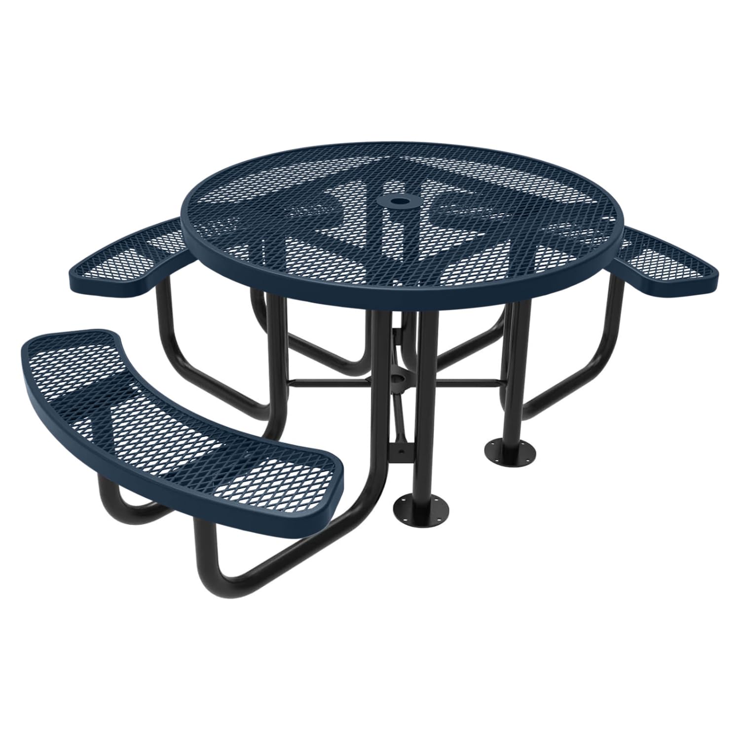 COATEDOUTDOORFURNITURE Heavy-Duty Portable Outdoor Picnic Table with Umbrella Hole, Expanded Metal Patio Dining Furniture Made in America (46" Round