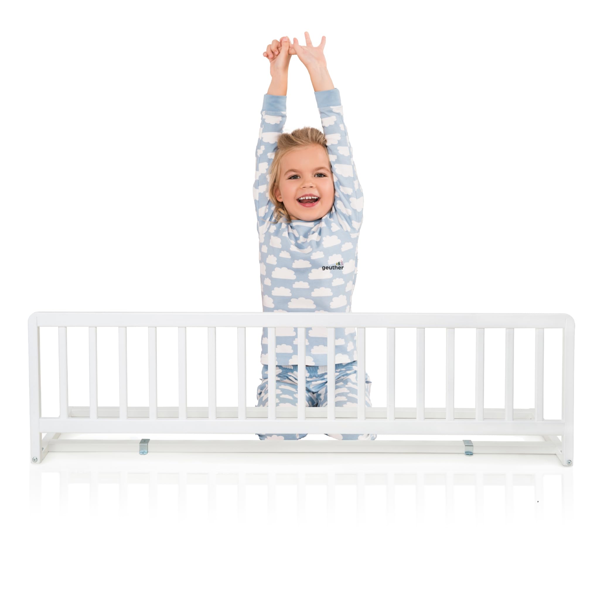 Geuther Bettschutzgitter Holz | Rausfallschutz Bett für Kinder | Bettgitter als Absturzsicherung Bett | Baby Rausfallschutz Elternbett, Rausfallschutz Kinderbett & Baby Bett in 140 cm Länge, Weiß