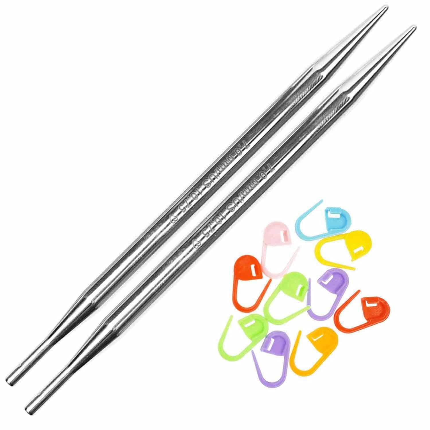 Addi Bundle: Click Spitze lange Spitze Ersatz Spitze Paar + 10 artsiga Crafts Maschenmarkierer, Messing, Size-US-04-(3.50mm)
