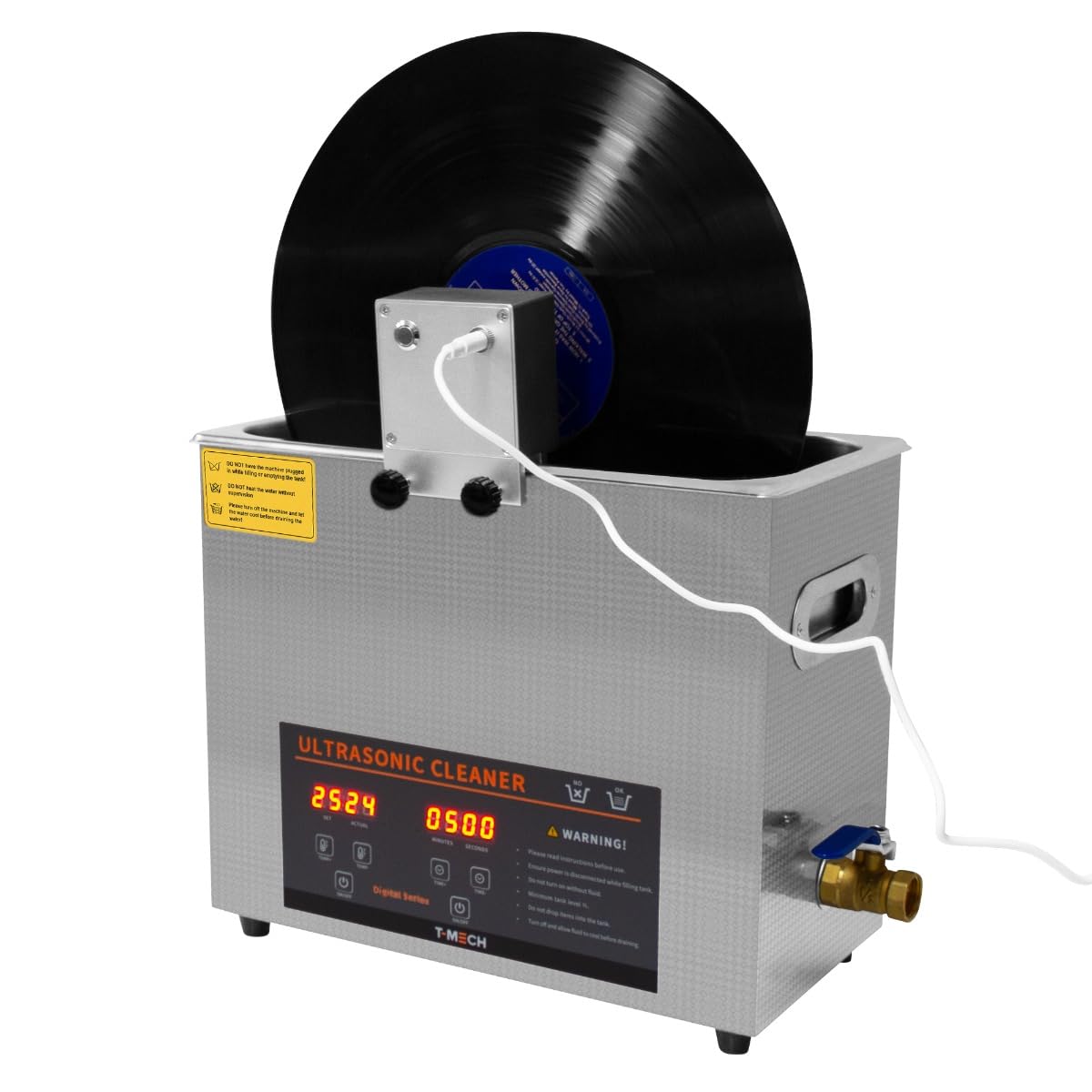 T-Mech Adattatore per vinile a ultrasuoni per la pulizia di dischi in vinile 1-5 x 33, 45, 78 Giri 15mm Spessore della fessura 10RVS al minuto 12V Alluminio anodizzato argento