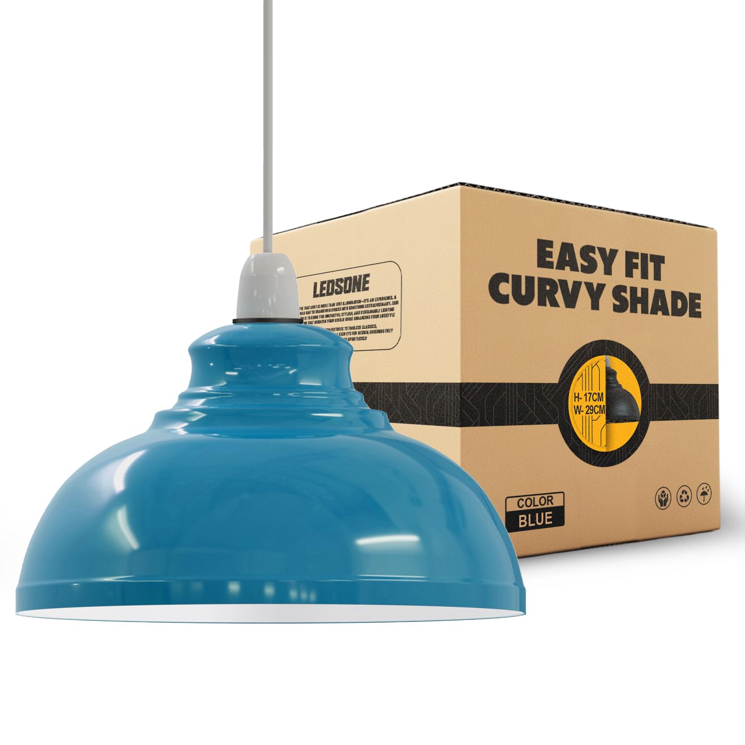 LEDSONE Retro Blue Metal Ceiling Lampshade 29cm Easy Fit Modern Hanging Pendant Lightshade for Bedroom Dining Room Hallway Office Industrial Kitchen Restaurant Bar