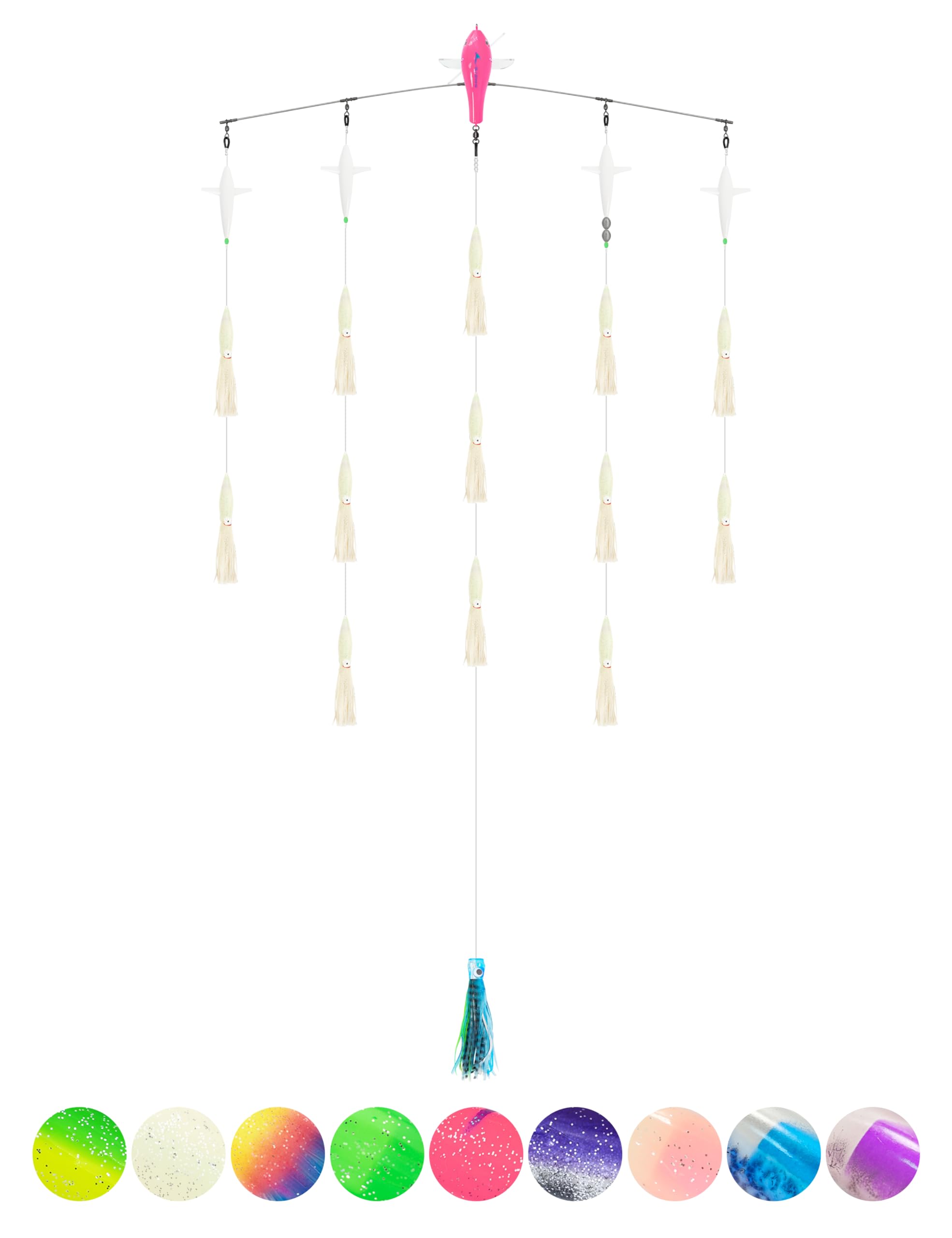 BLUEWING 36in Upgraded Fishing Spreader Bar Starboard Canyon with 6in Floating Squids, Trolling Birds, Big Game Trolling Lure and 316 Stainless Steel Rod for Wahoo Tuna Marlin Mahi Mahi, Luminous โ image 1