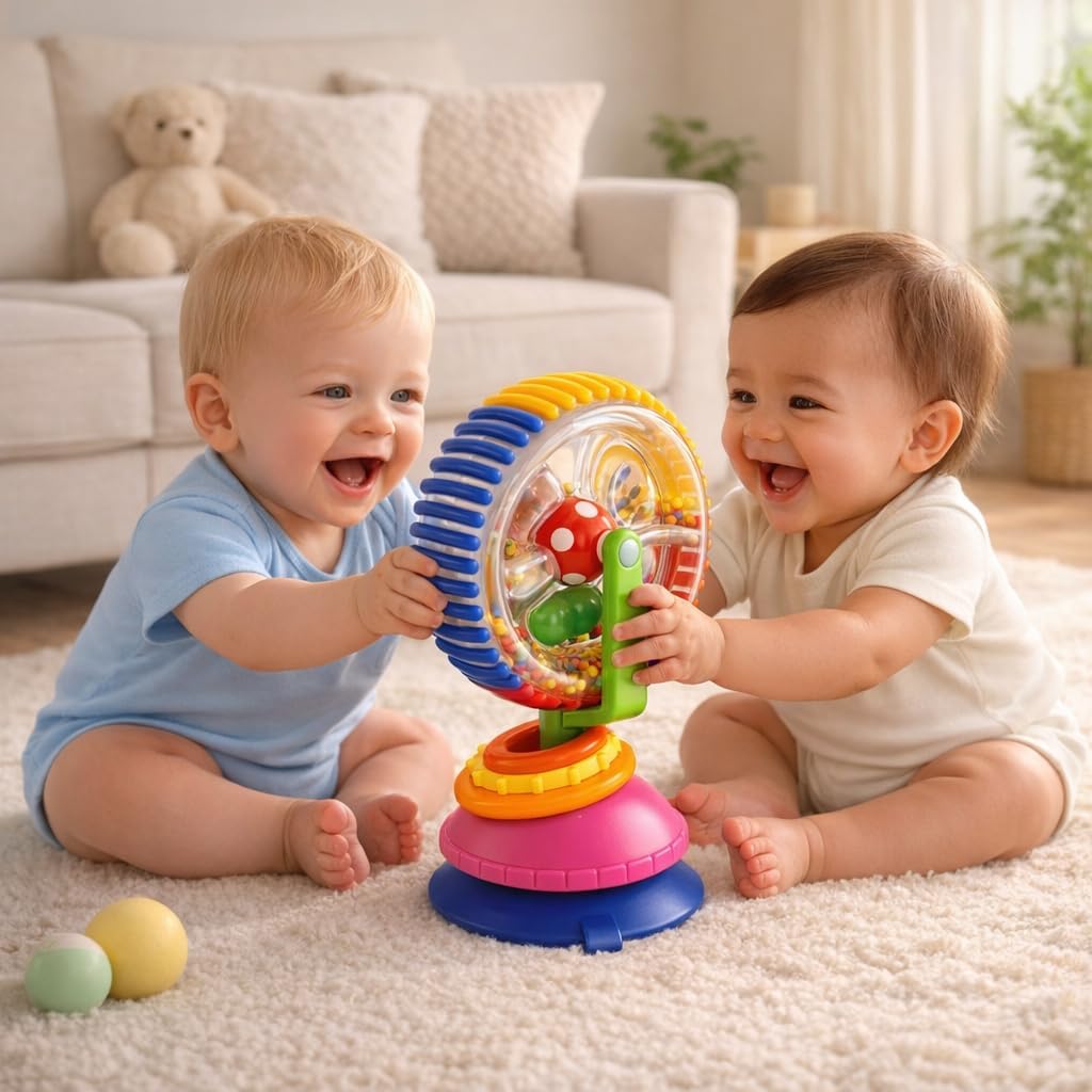 Keenso Three Color Rotating Wheel Model, Baby Stroller Toy Strengthen Fine Motor Skills for Infant