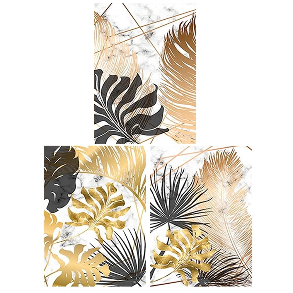 Tableau Diamant Grand Format 40x50 Cm - Feuilles De Palmier Dorées Sur Fond Blanc, Création Relaxante Et Artistique