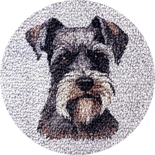 Schnauzer DIY Latch Hook Kits Rug Color Printed Round Shape Crochet Yarn Embroidery Needlework Hook and Latch Kit Carpet Cushion Home Christmas Decoration 50x50cm(4)