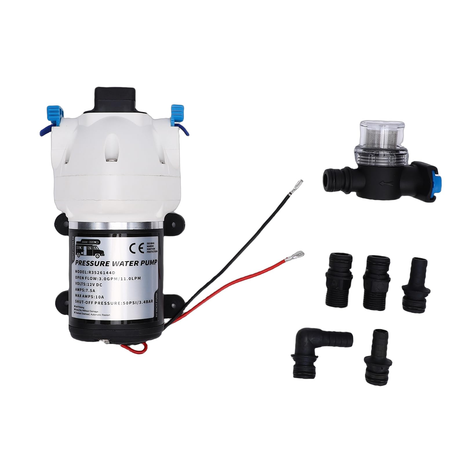 Alomejor Bomba de Agua para RV de 3 GPM, Bomba de Agua Autocebante de Metal, 12 V, 50 PSI, con Apagado Automático, bajo Nivel de Ruido para RV, Barco, Remolque, de para Yates Marinos