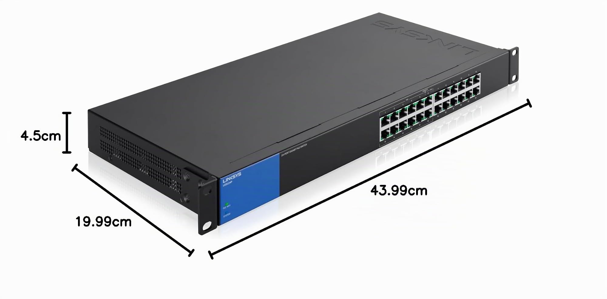 Linksys LGS124P-EU Switch di rete Gigabit PoE non gestito a 24 porte, 120 W tramite 12 porte PoE+, per aziende, uffici, sorveglianza IP, sdoppiatore Ethernet con chassis in metallo