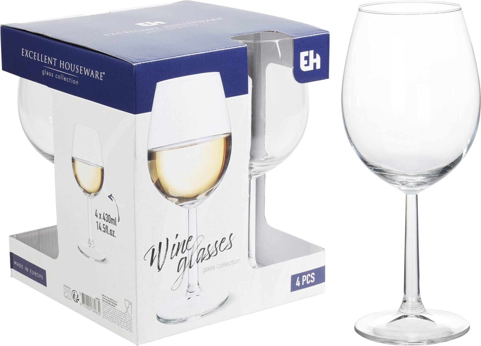 Galvog® Set of 4 Crystal Clear Wine Glasses 430ml, Transparent, 4 Count (Pack of 1) - Image 2