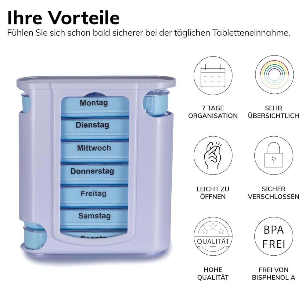 Laro Tablettenbox Mix 7 Tage 4 Fächern pro Tag - Wahlweise mit 3/6/12/24/48/96 Stück - Seniorenfreundlich, Anzahl:96